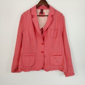 Olsen 100% Linen Womens Blazer Size 16 Coral Half Lined Relaxed Comfy